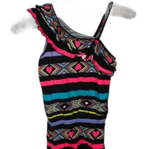 Circo Girls Rufflesleeve Romper Shorts Hearts Geometric Black Pink Purple XS 4/5